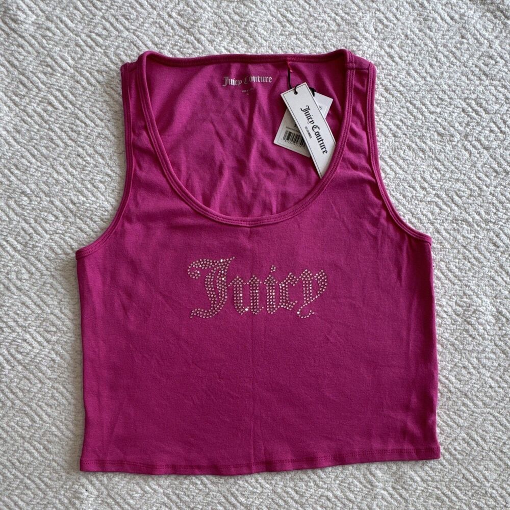 Juicy Couture Pink Rhinestone Logo Scoop Neck Sleeveless Tank Top XL